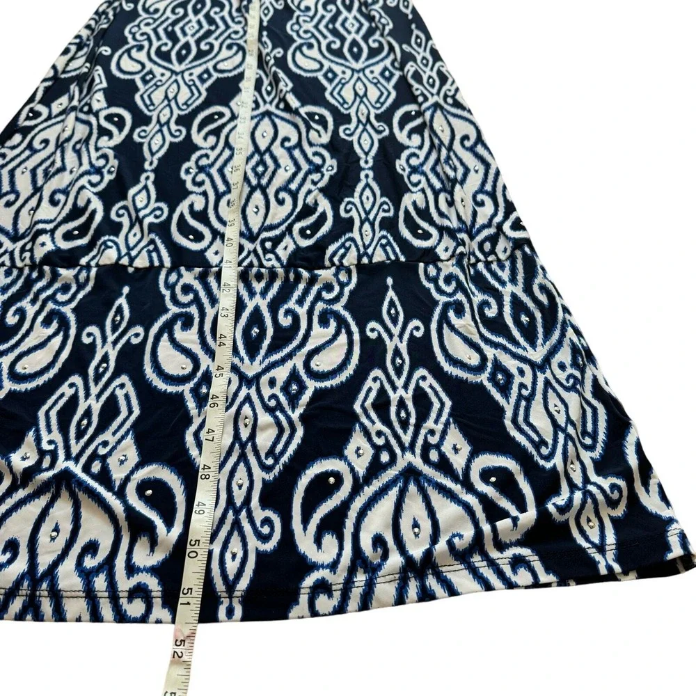 INC international Concepts Women Blue and White Halter Embellished Maxi Dress MD
